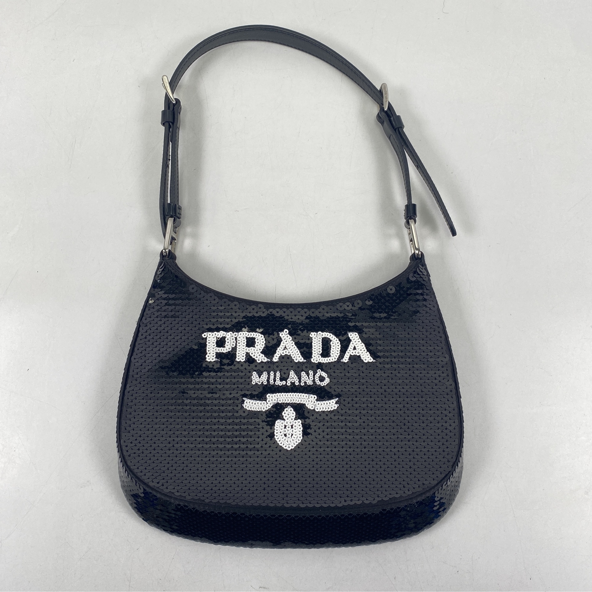 プラダ クレオ スパンコール ワンショルダーバッグ ハンドバッグ ブラック×ホワイト レディース 1BC169 Sランク