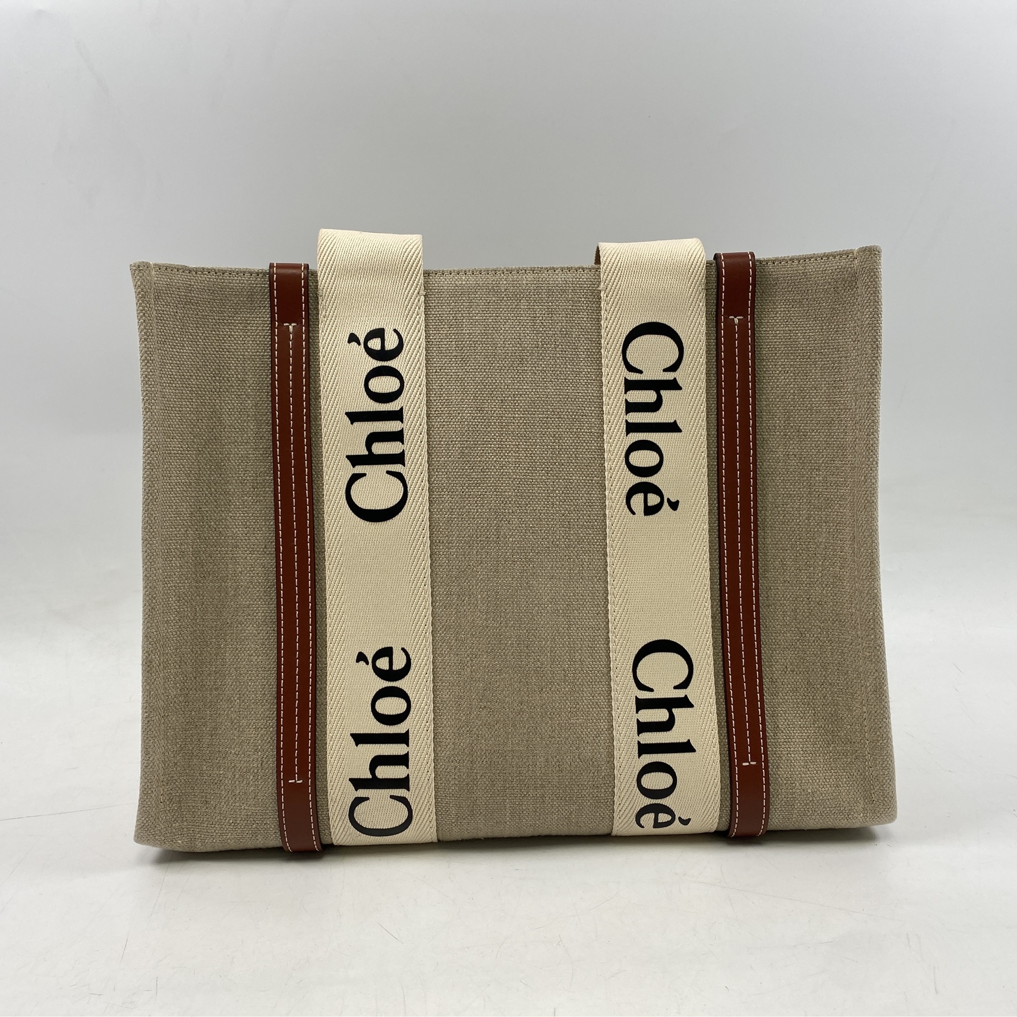 クロエ ウッディ トートバッグ ミディアム ブラウン キャンバス Aランク