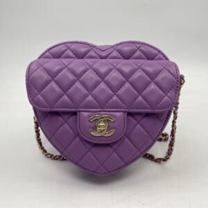 シャネル ハートシェイプ チェーンショルダーバッグ ラージ ラムスキン パープル GD金具 プレート AS3191 買取実績【買取日：2026年1月26日】