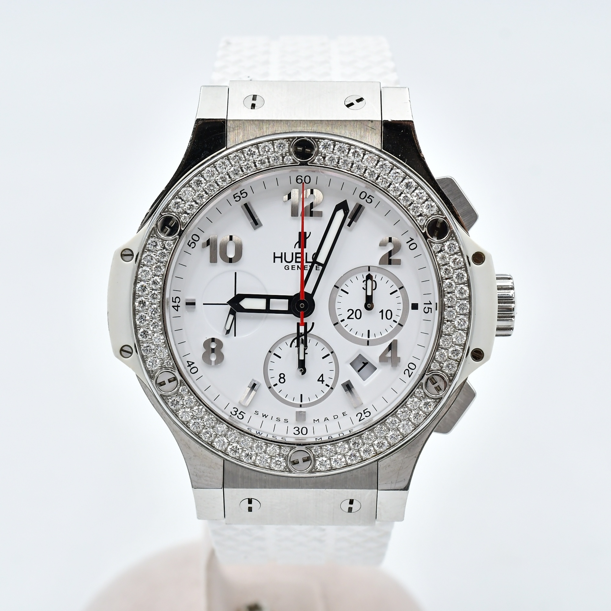 ウブロ ビッグバン スチールホワイト 白文字盤 ベゼルダイヤ SS×ラバー/AT Cランク