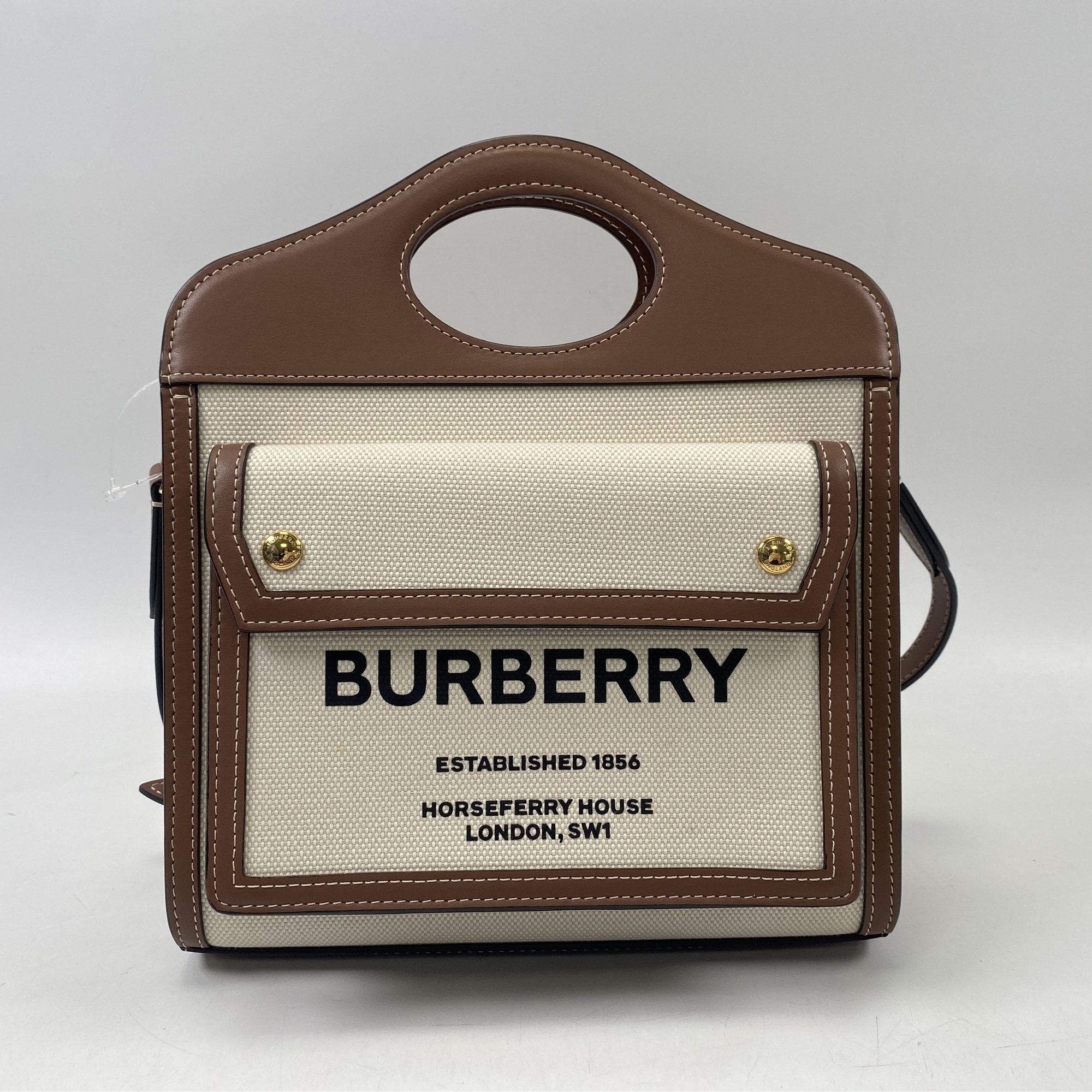 バーバリー ロゴミニポケットバッグ キャンバス×レザー ブラウン×ベージュ ABランク