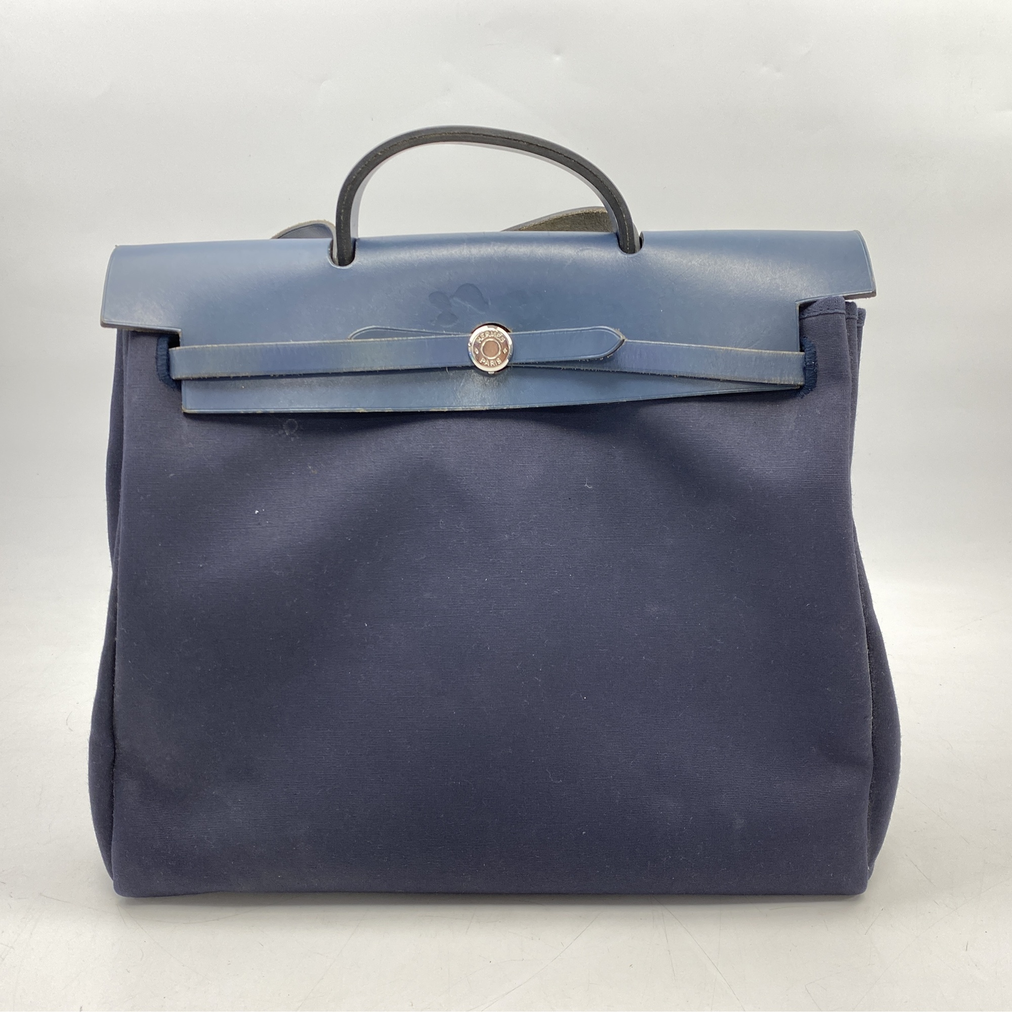 エルメス エールバッグMM トワルオフィシエ×レザー SV金具 黒 □F刻印 Bランク