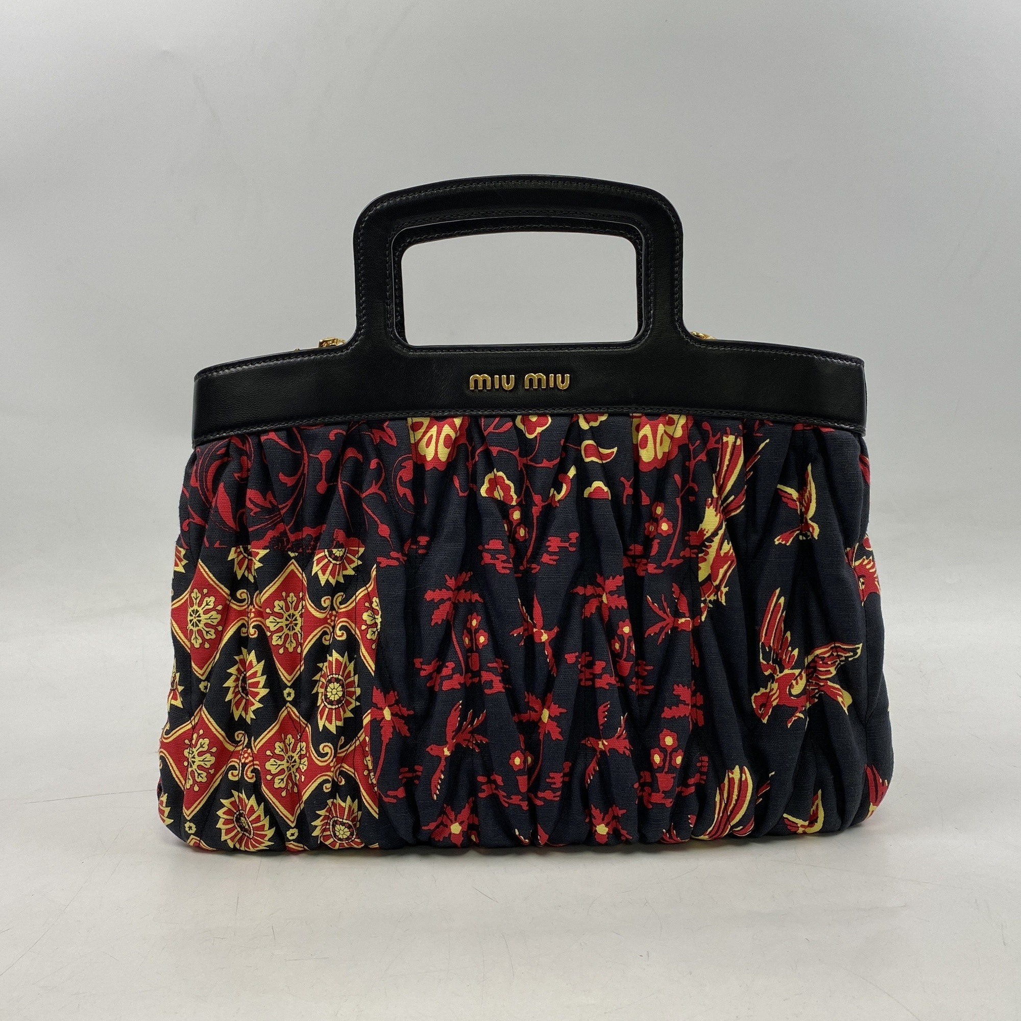 ミュウミュウ マテラッセ 2WAYハンドバッグ レッド×ブラック キャンバス×レザー ABランク