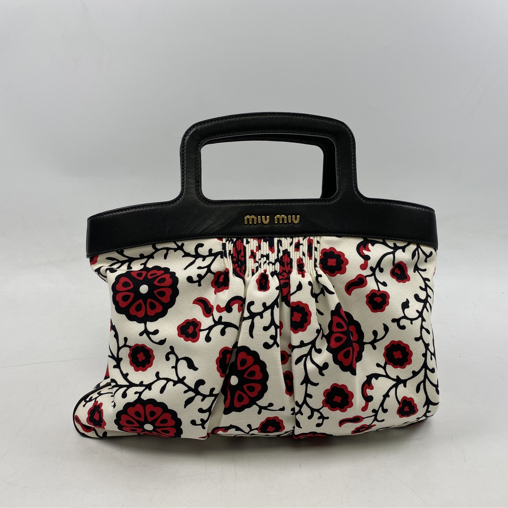 ミュウミュウ 2WAYハンドバッグ ホワイト×レッド×ブラック キャンバス×レザー ABランク