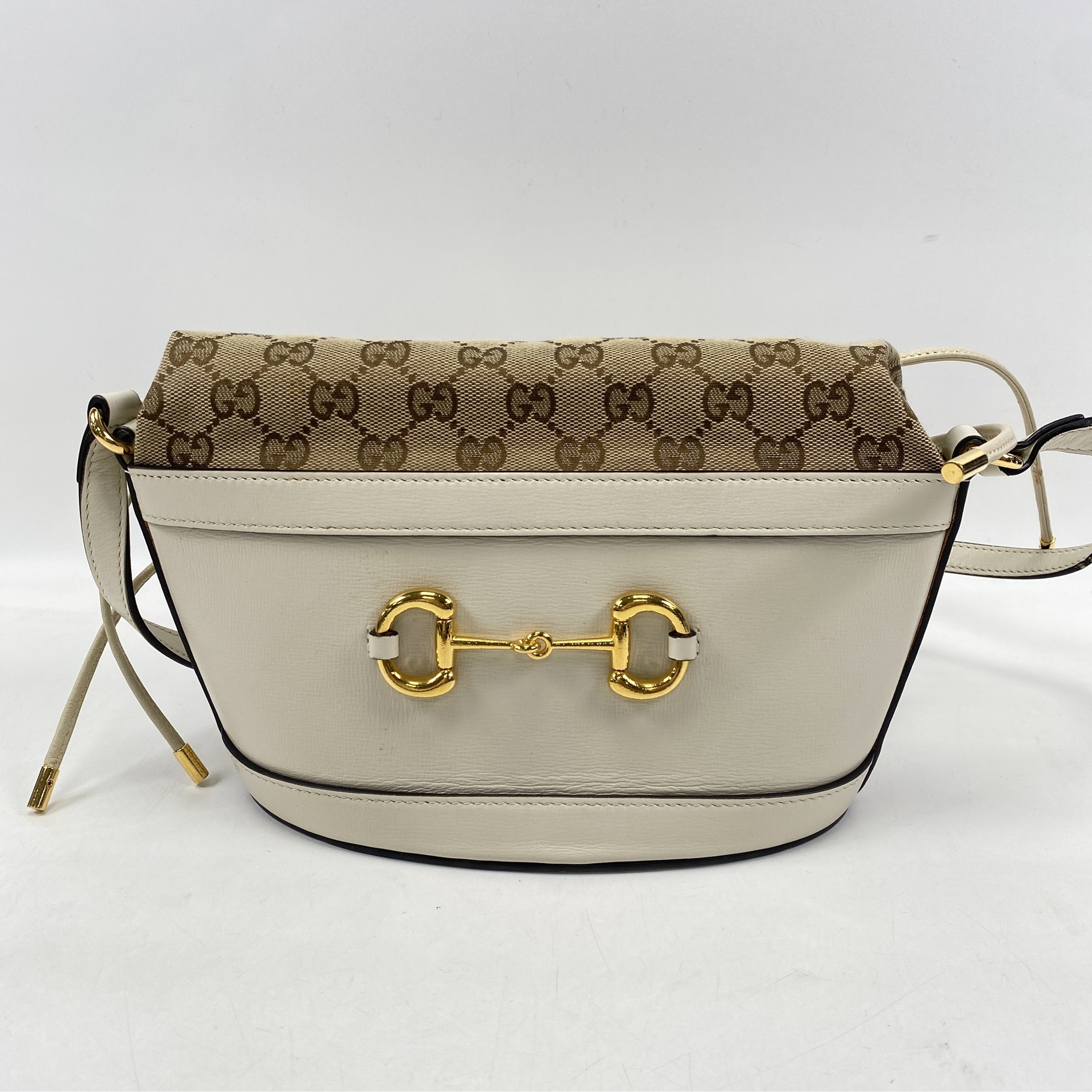 グッチ GGキャンバス ホースビット 1955 バケットバッグ アイボリー×ブラウン レザー×キャンバス Bランク