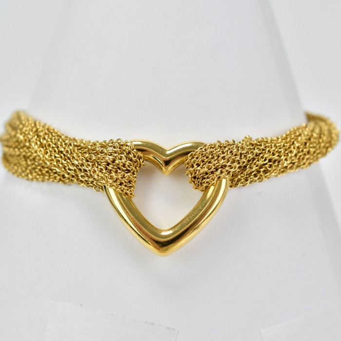 ティファニー 12連 トグルチェーン ハートブレスレット K18YG Bランク