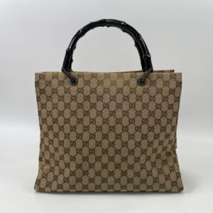 グッチ GGキャンバス 二つ折り財布 ベージュ×黒 キャンバス×レザー