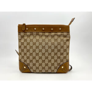 グッチ GGキャンバス 二つ折り財布 ベージュ×黒 キャンバス×レザー