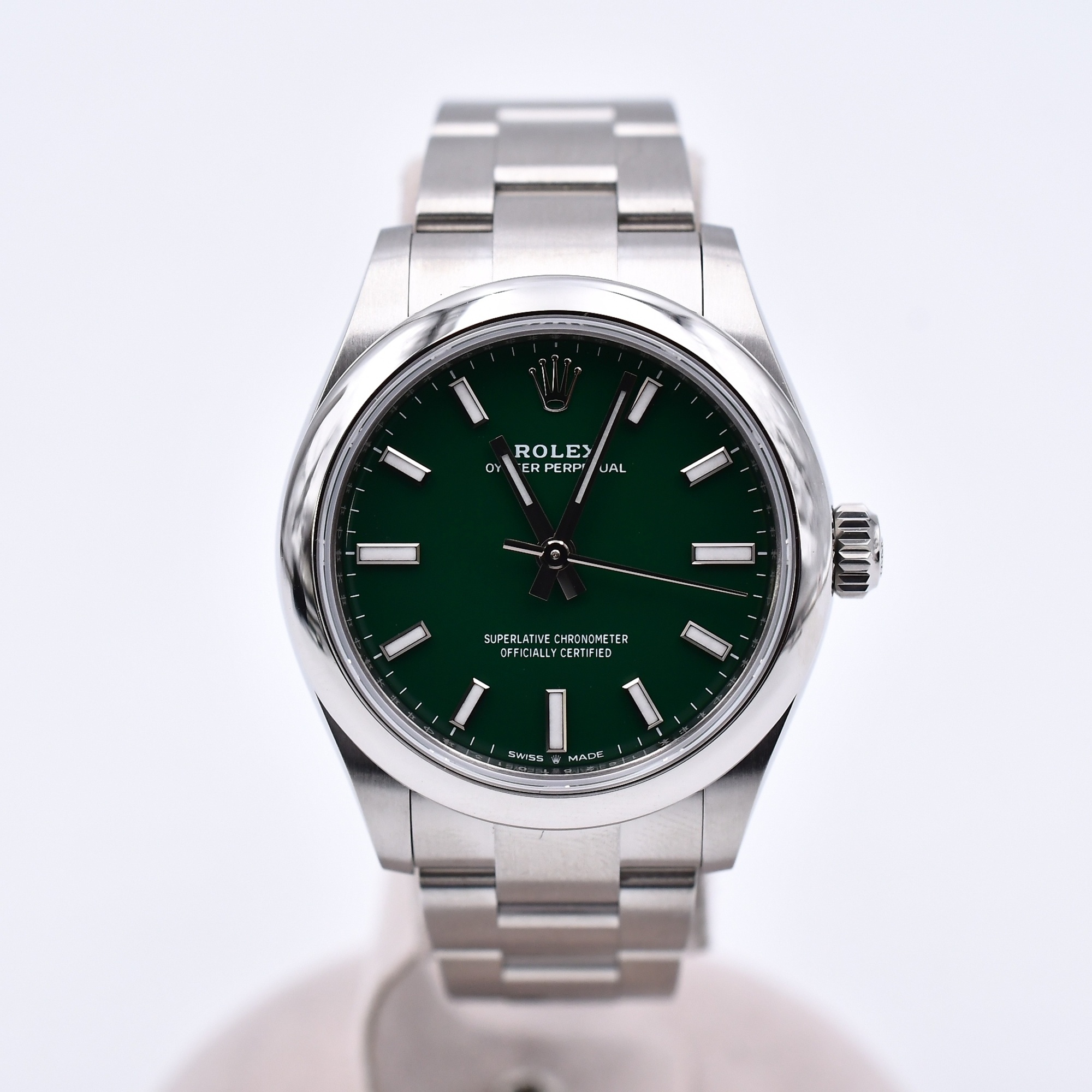 ロレックス オイスターパーペチュアル 緑文字盤 SS/AT Aランク