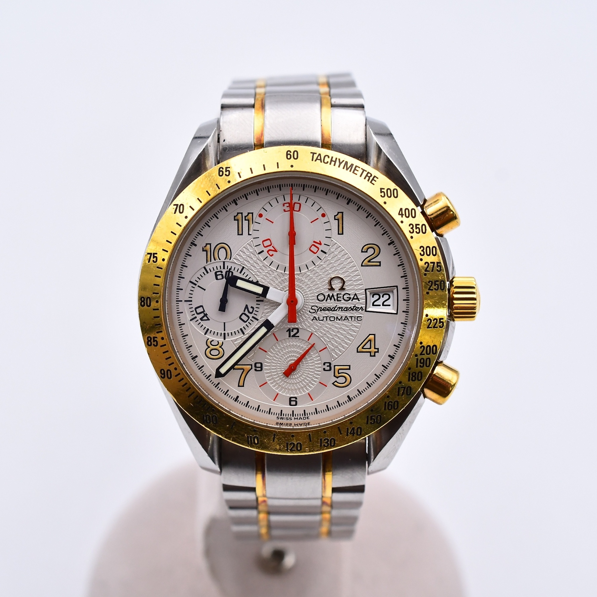 オメガ スピードマスター デイト クロノグラフ 白文字盤 SS×YG/AT Bランク