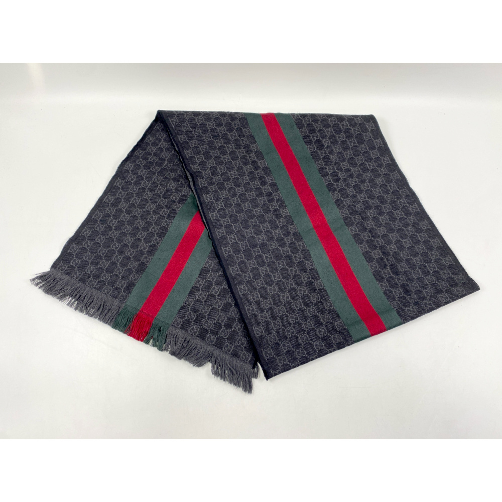 グッチ マフラー GG 黒 ウール×シルク Bランク