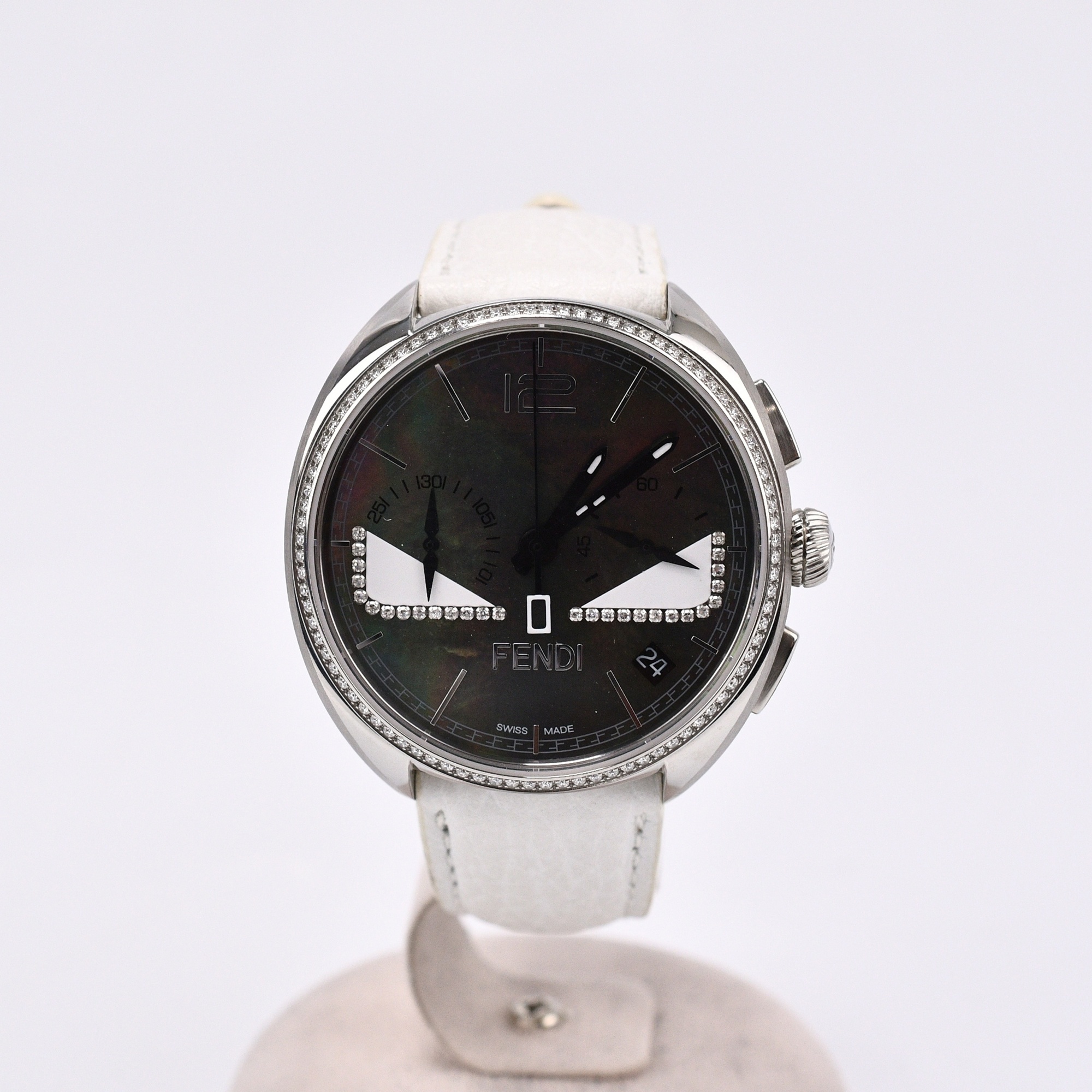 フェンディ モンスターバグス クロノグラフ ダイヤベゼル ブラックシェル文字盤 SS×革/QZ 50本限定 BCランク