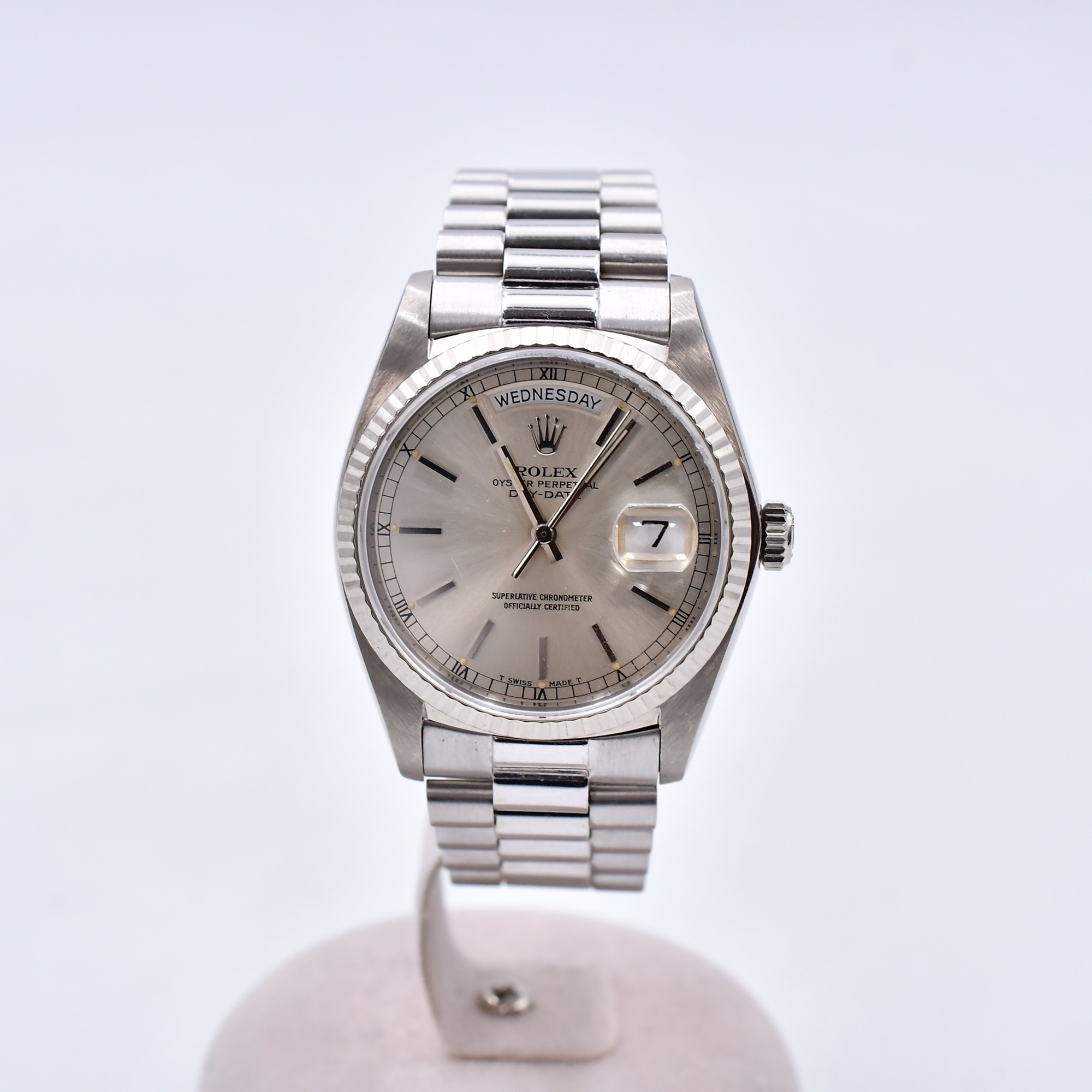 ロレックス デイデイト シルバー文字盤 WG/AT Bランク