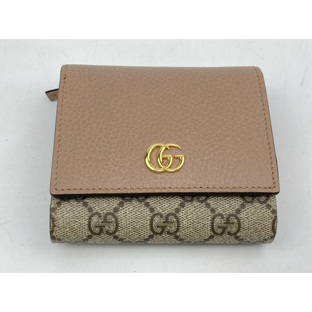 グッチ GGマーモント 二つ折り財布 PVC×レザー ピンクベージュ 598587