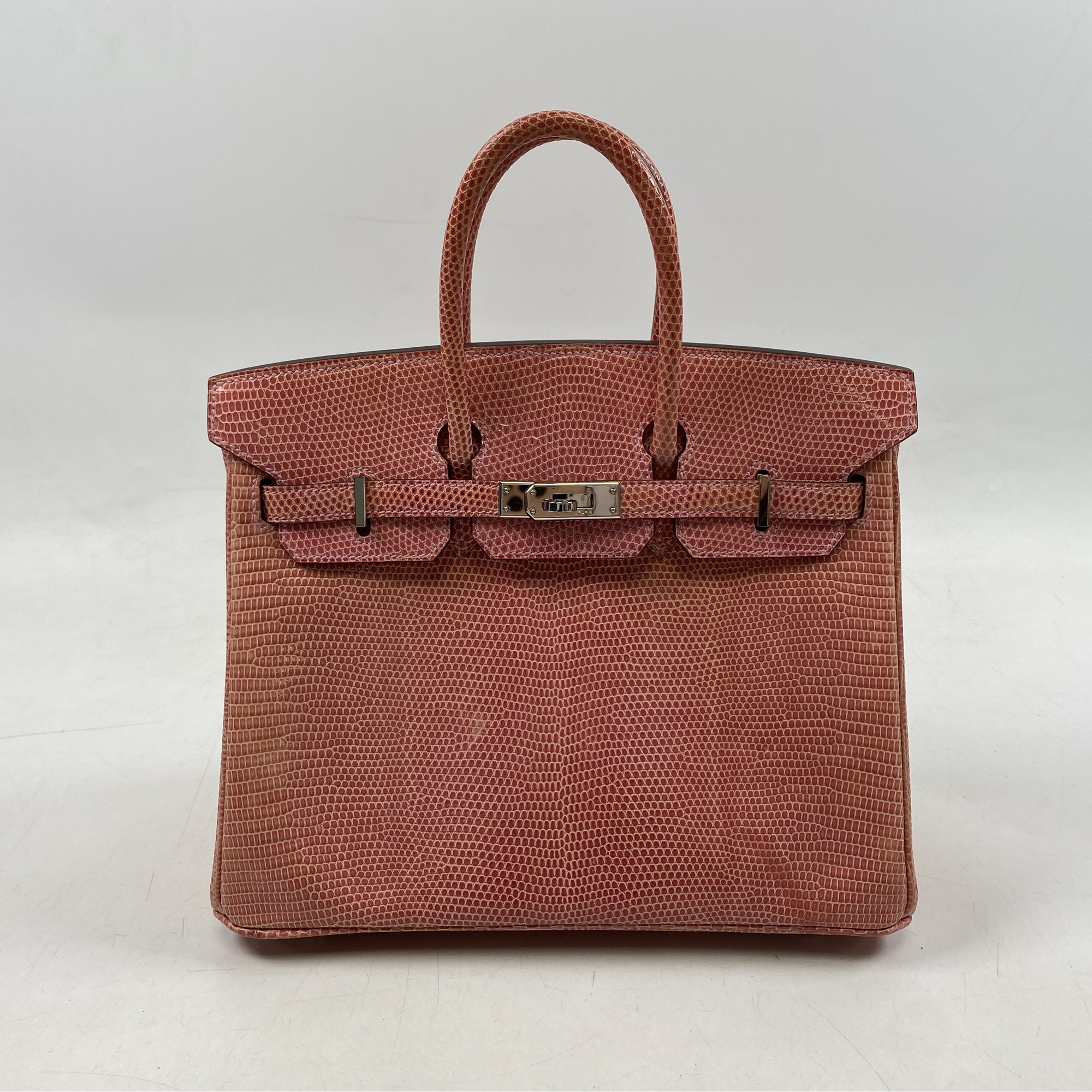 エルメス バーキン25 薄いピンク系 リザード □N刻印 SV金具 Bランク