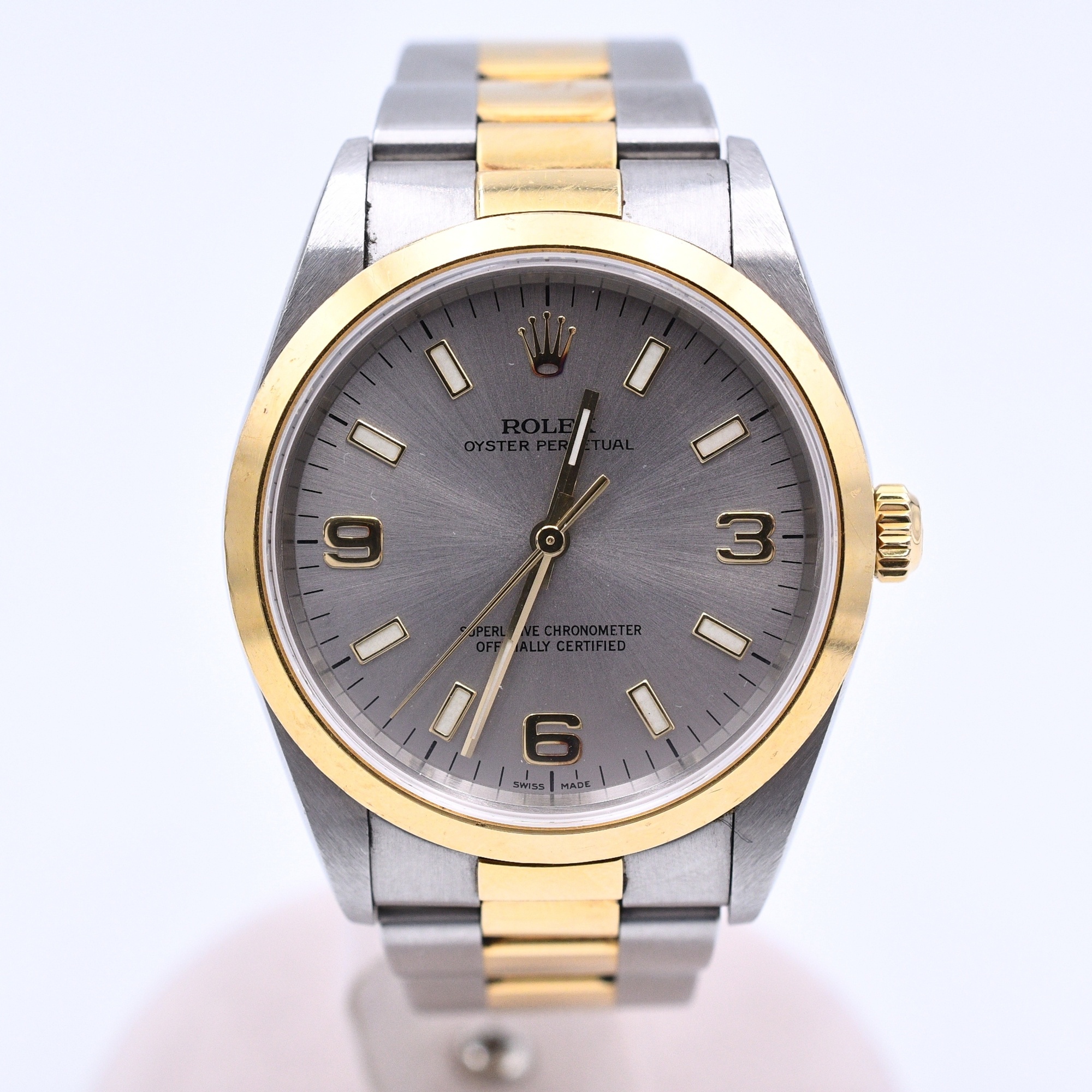 ロレックス オイスターパーペチュアル グレー文字盤 SS×YG/AT Bランク