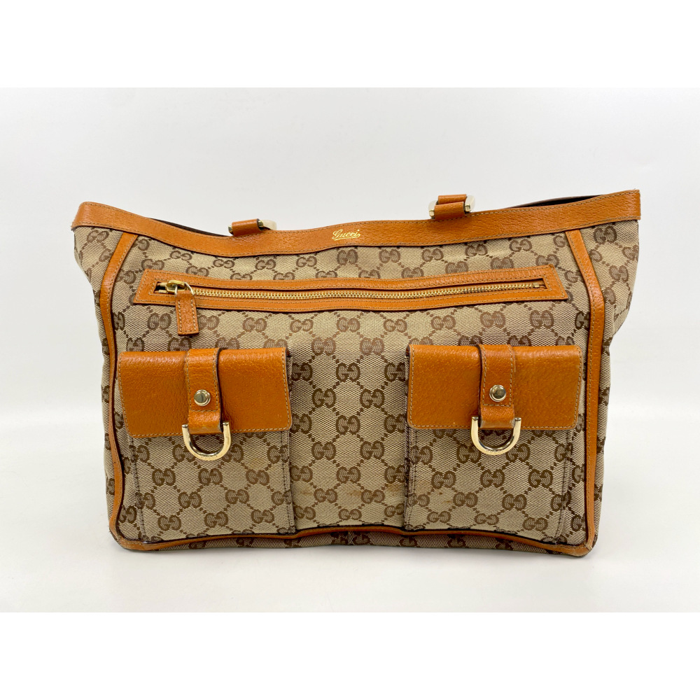 グッチ GGキャンバス トートバッグ ベージュ×レザー キャンバス×レザー Bランク