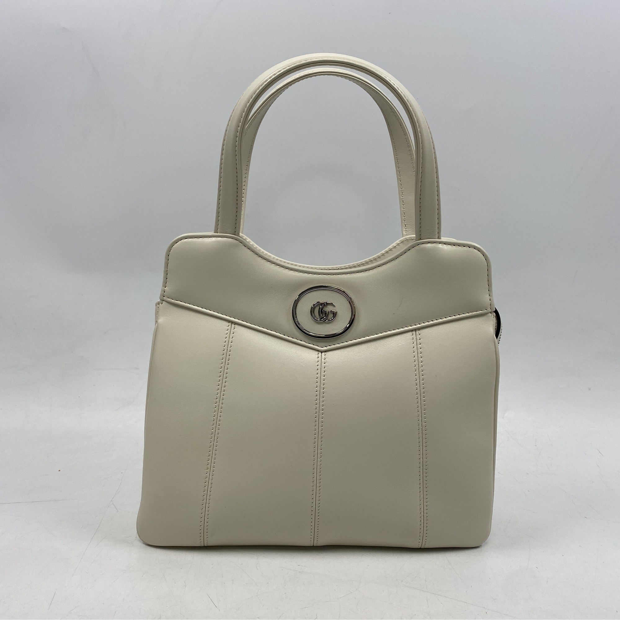 グッチ プチGG ショッピングバッグスモール ハンドバッグ ホワイト レザー 2wayバッグ 745918 Aランク