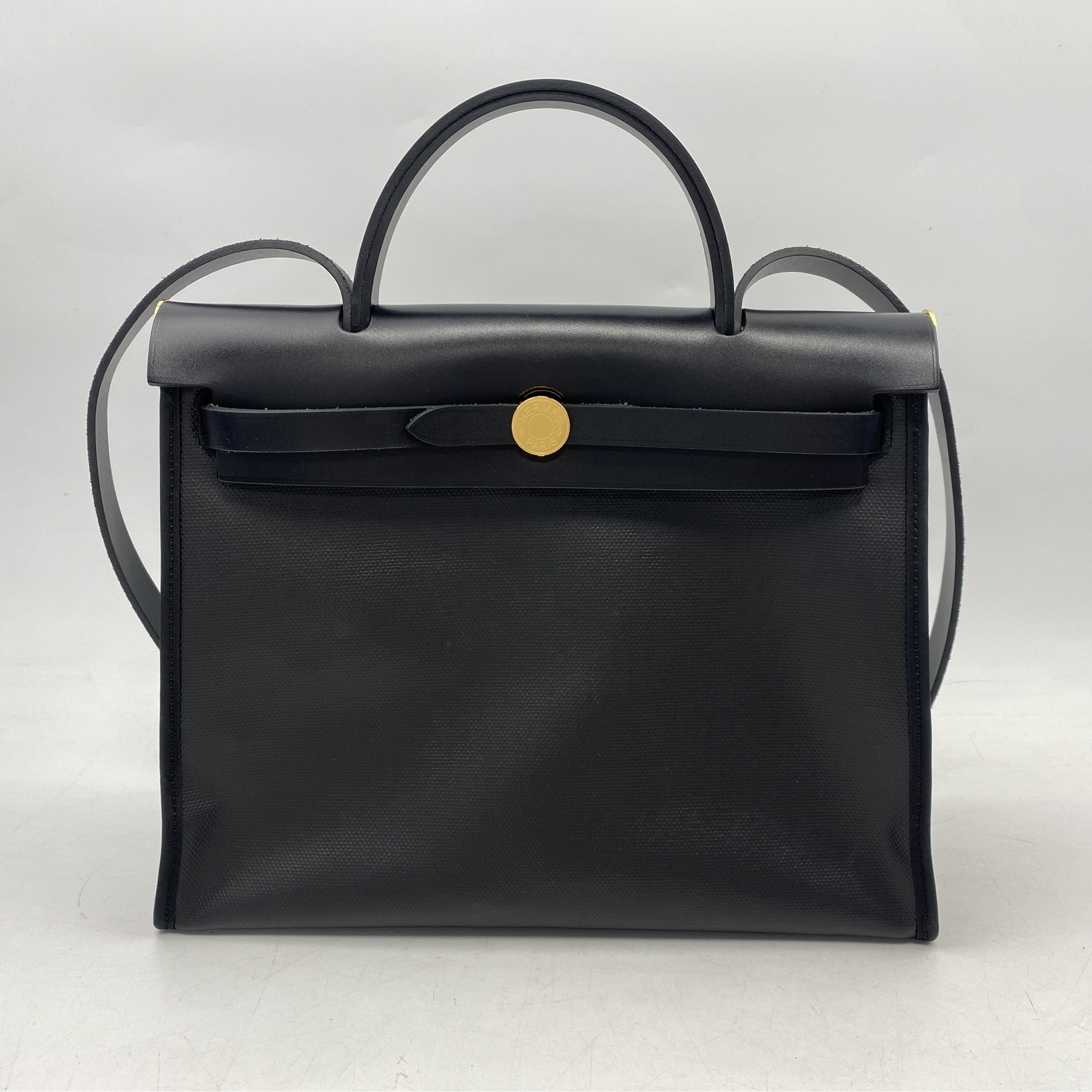 エルメス エールバッグPM トワルアッシュ×ベルリンヌ GD金具 黒 B刻印 SAランク