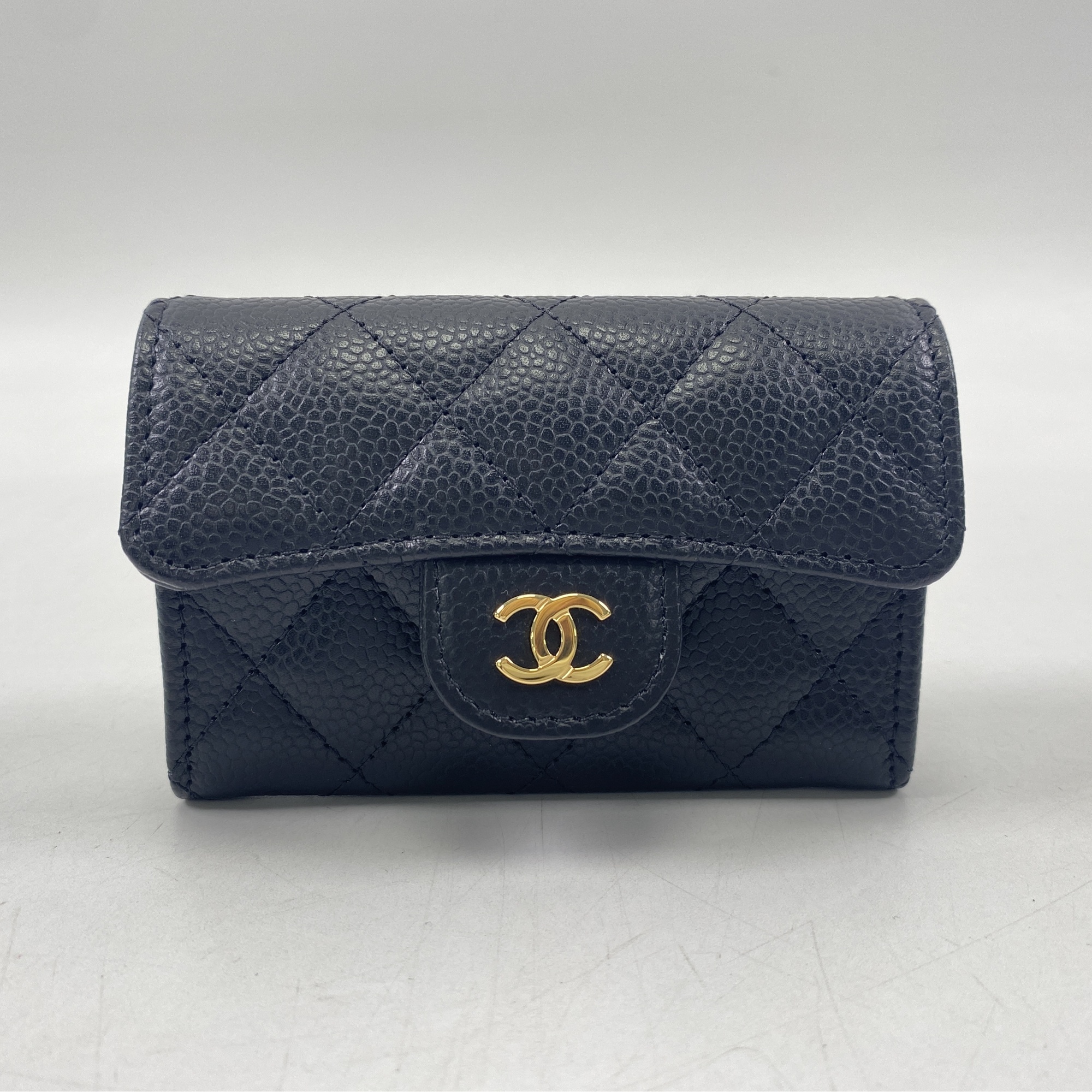 シャネル 名刺入れ コインケース ブラック キャビアスキン GD金具 Nランク