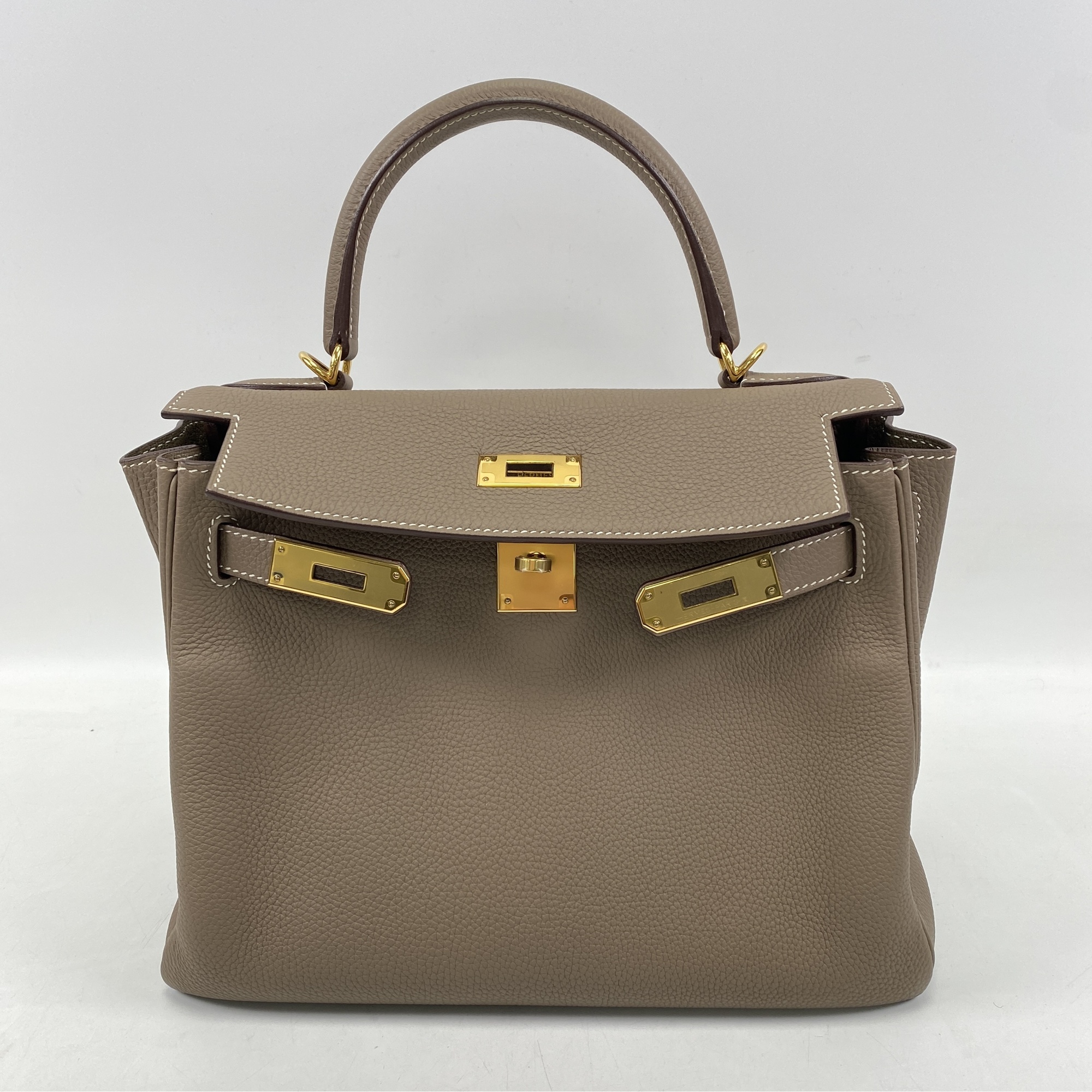 エルメス ケリー28 エトゥープ トゴ GD金具 D刻印 Sランク