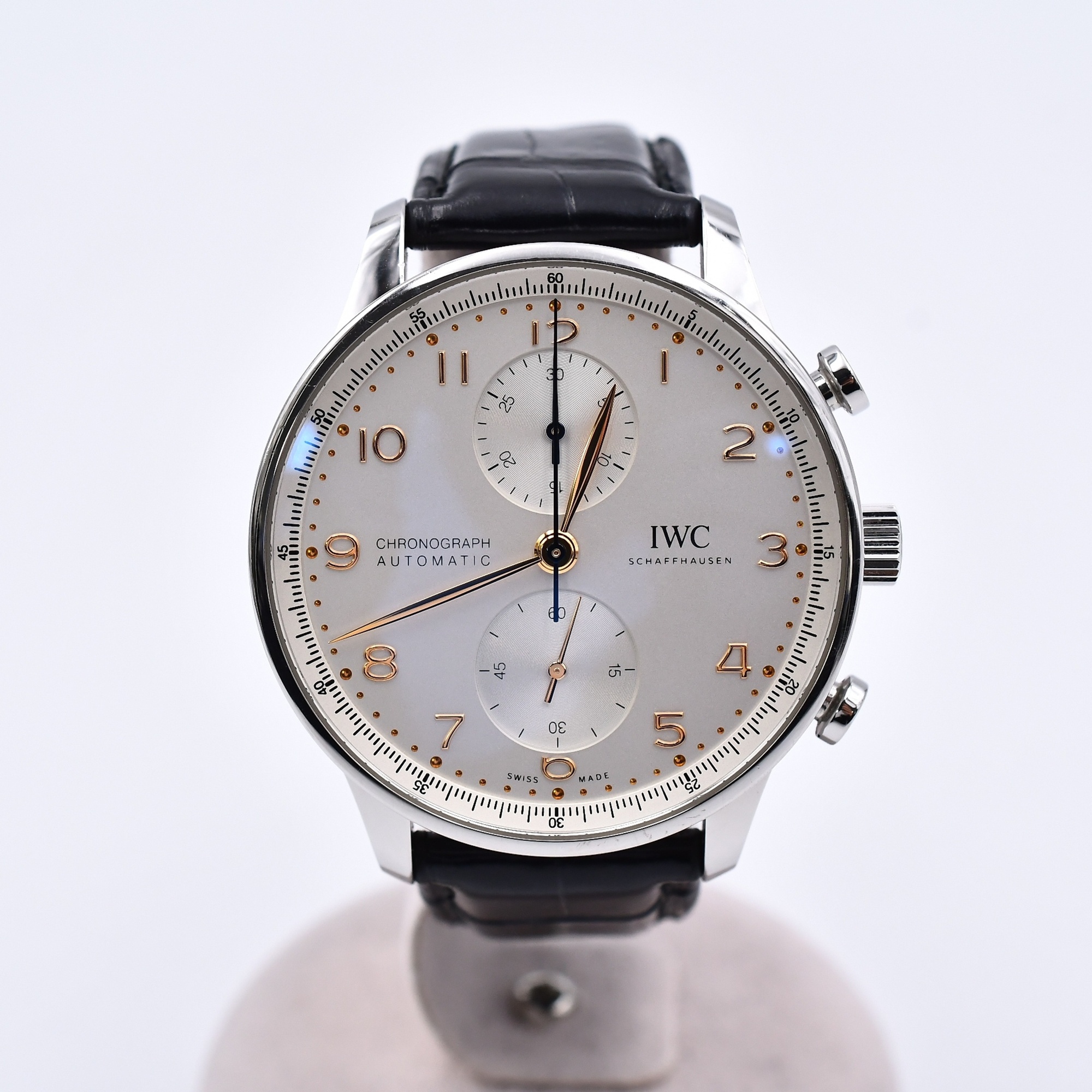 IWC ポルトギーゼ クロノグラフ 白文字盤 SS×革/AT Bランク