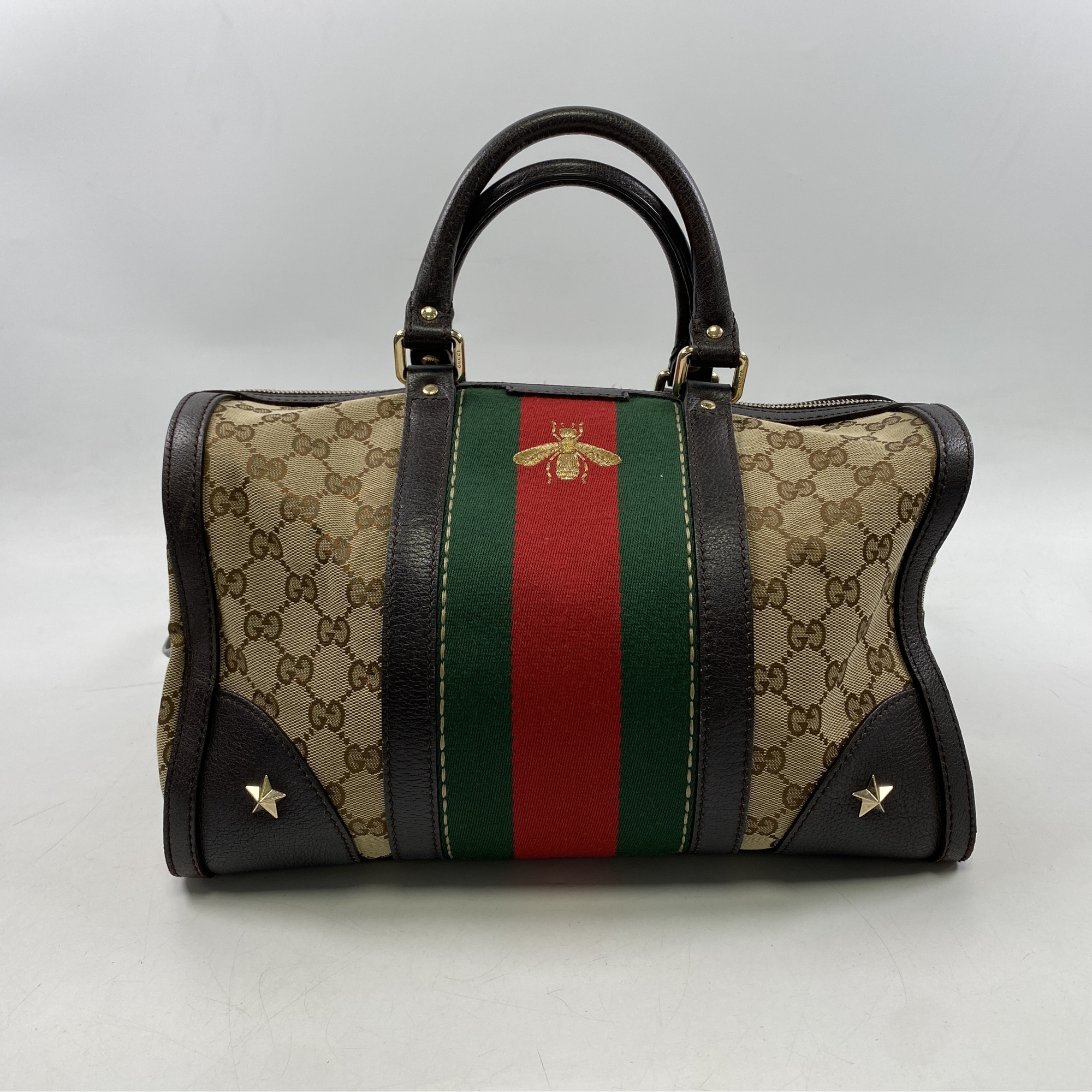 グッチ GGキャンバス ウェブビー ミニボストンバッグ ブラウン キャンバス Bランク