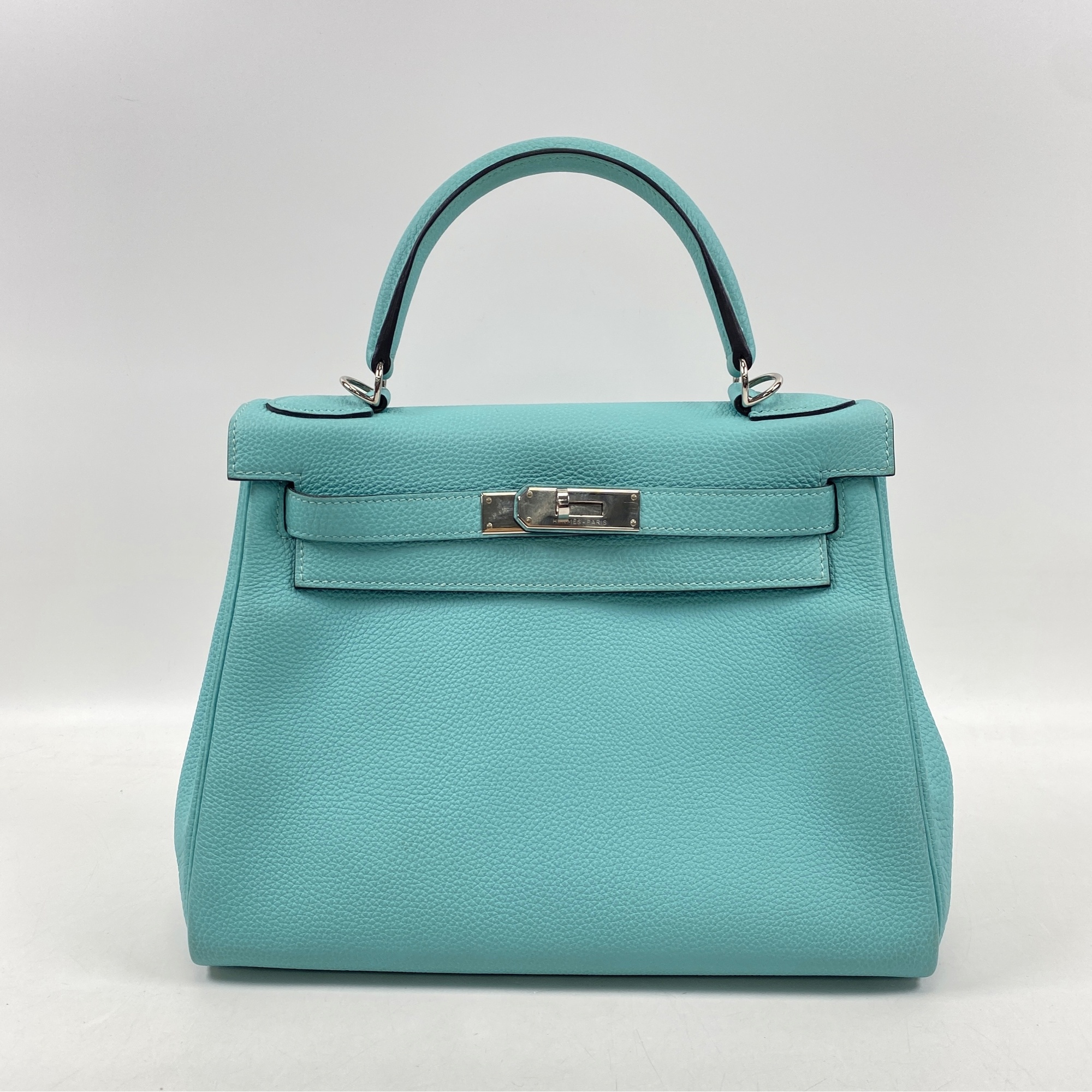 エルメス ケリー28 内縫い トゴ SV金具 ブルーアトール T刻印 Bランク