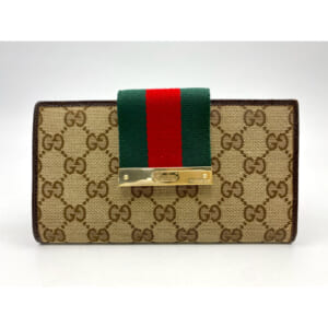 グッチ GGキャンバス 二つ折り財布 ベージュ×黒 キャンバス×レザー