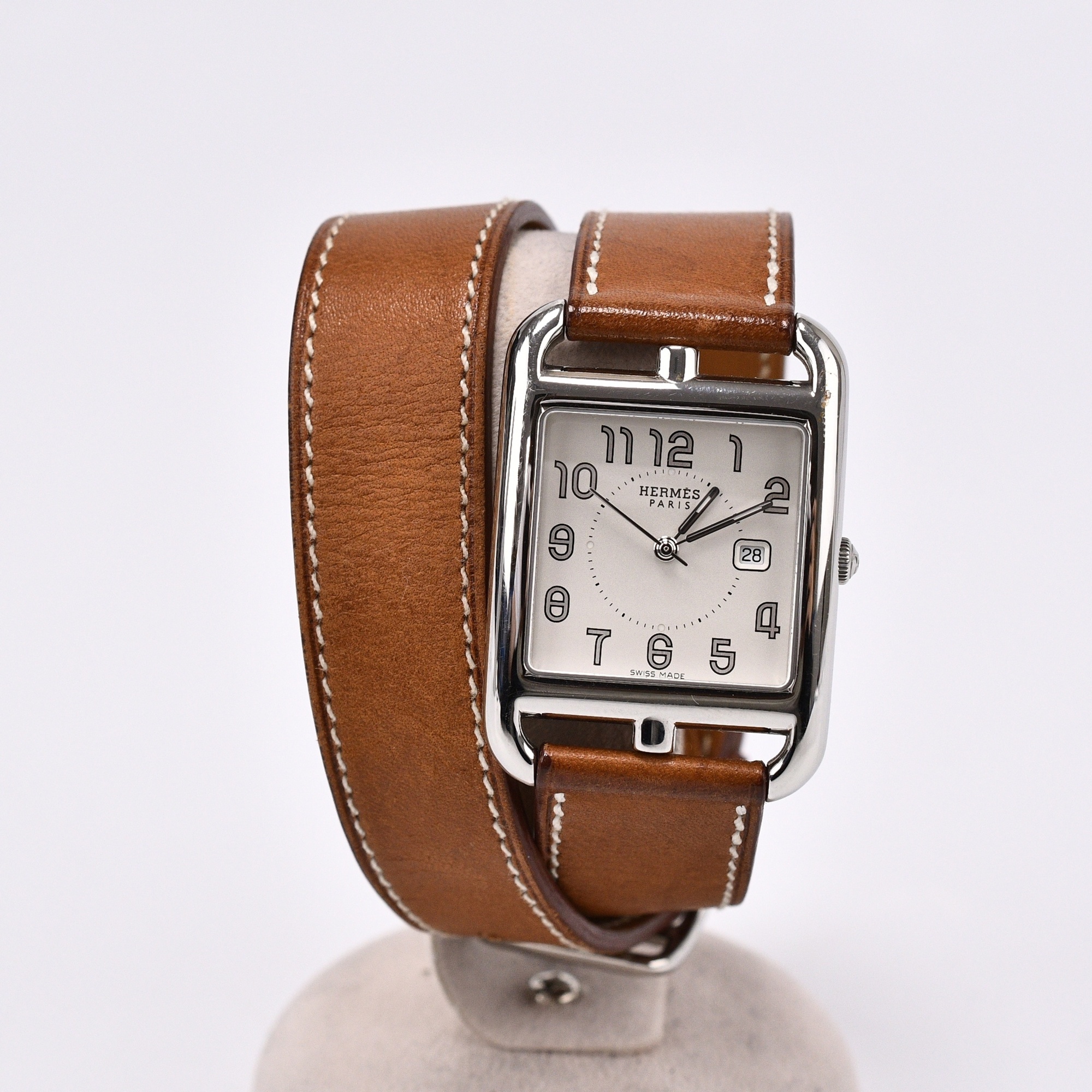 エルメス ケープコッド ドゥブルトゥール 白文字盤 SS×革/QZ □J刻印 Bランク