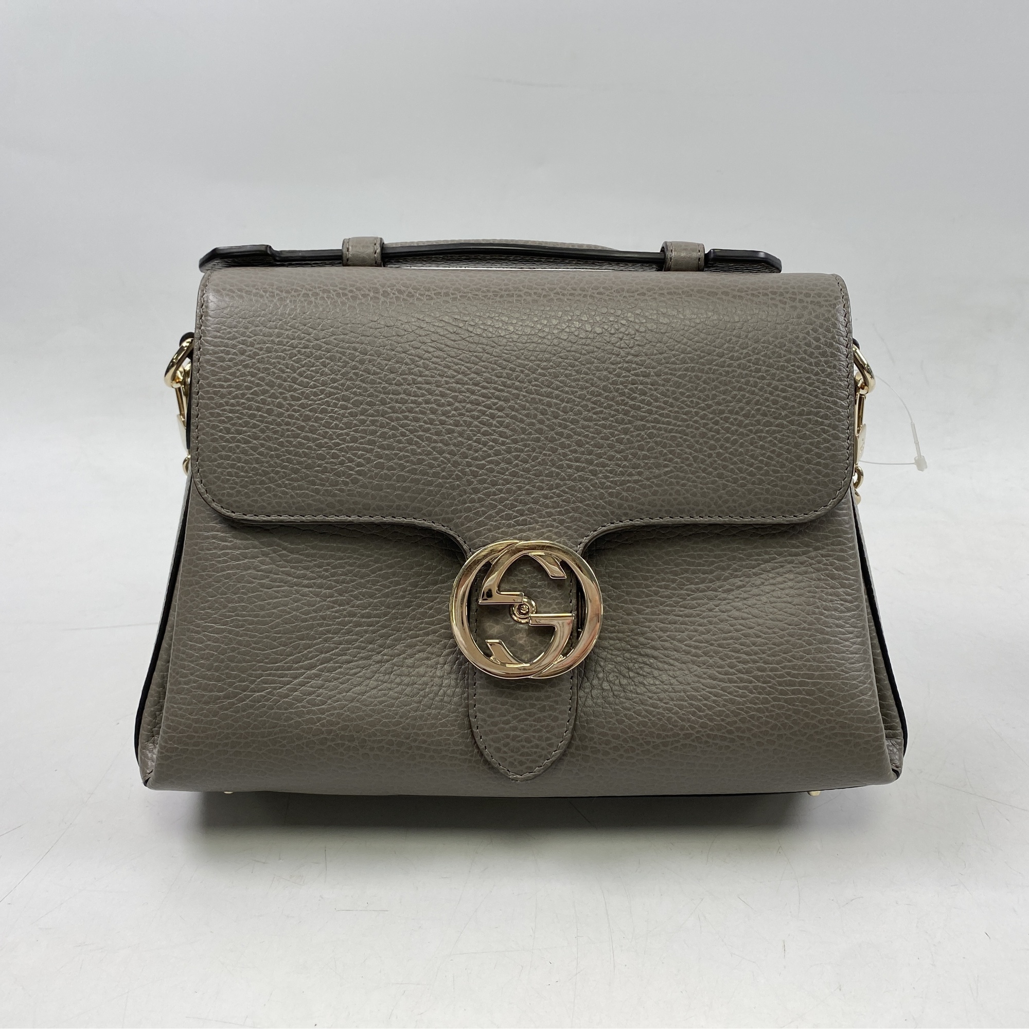 グッチ インターロッキングG 2WAYチェーンショルダーバッグ レザー グレー Bランク