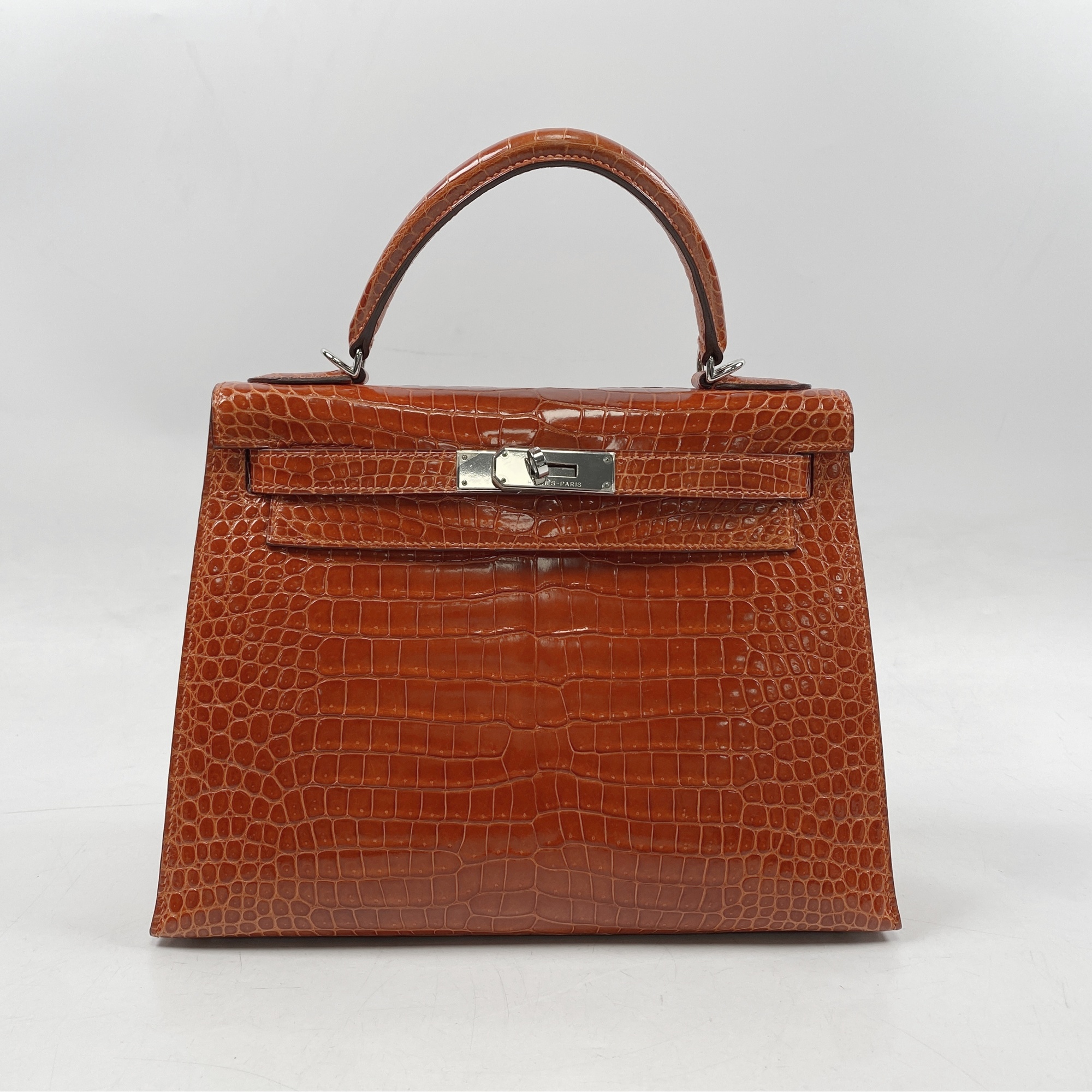 エルメス ケリー28 外縫い オレンジ系 ポロサス SV金具 □H刻印 Bランク