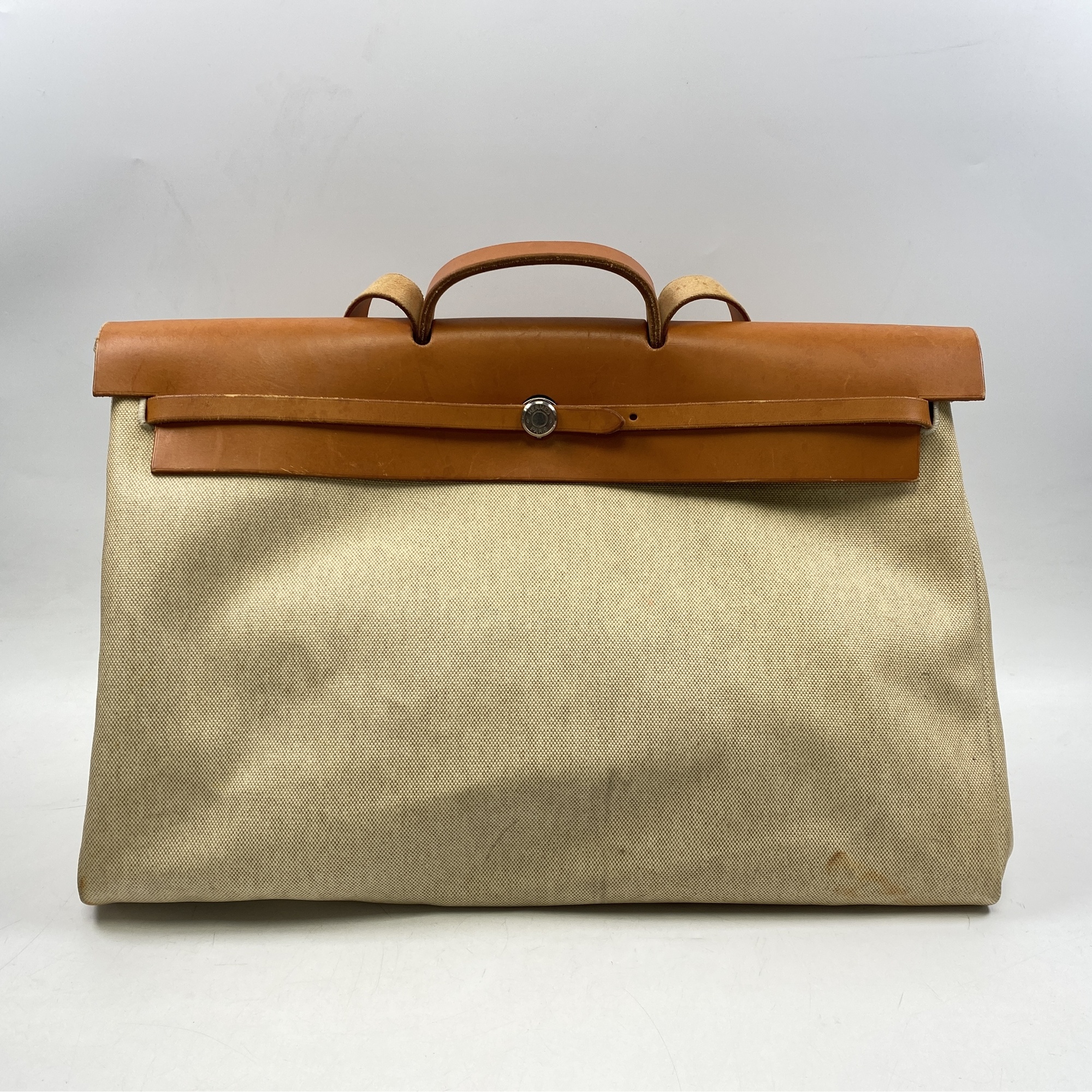 エルメス エールバッグGM トワルアッシュ×ボックスカーフ SV金具 ナチュラル □B刻印 Bランク