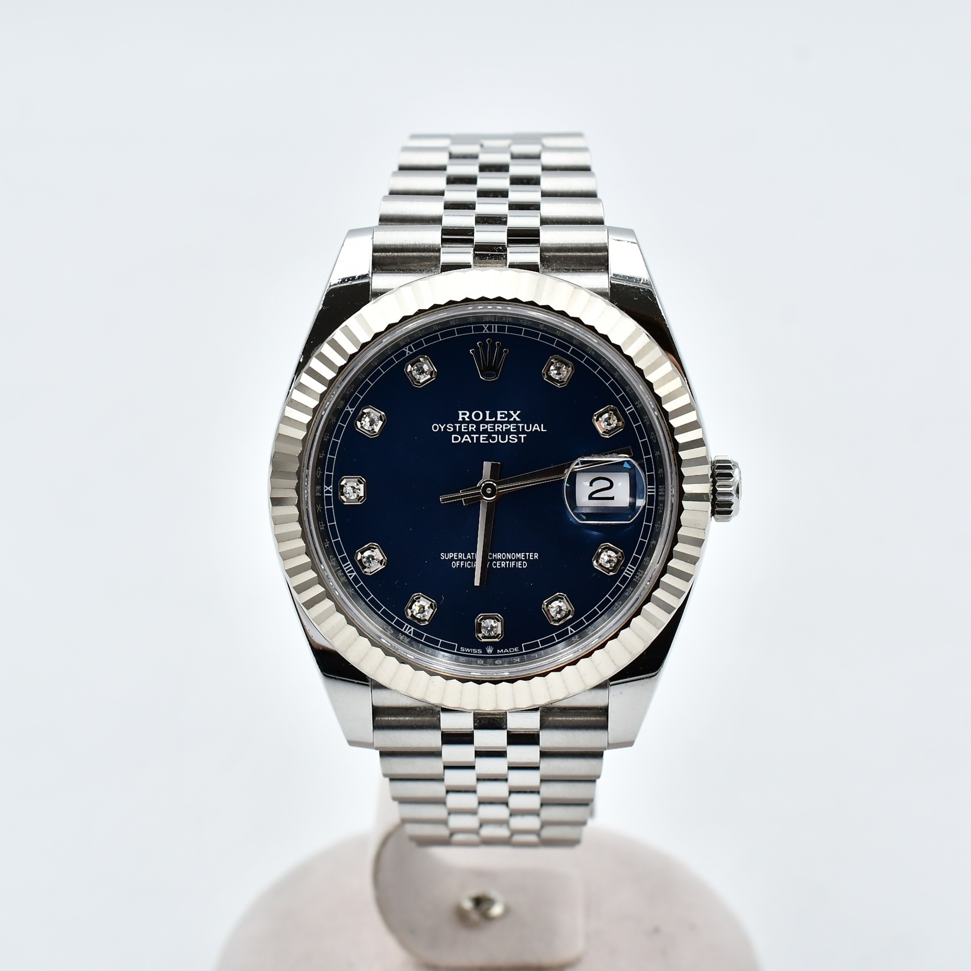 ロレックス デイトジャスト 青文字盤 10PD ジュビリーブレス SS×WG/AR Bランク