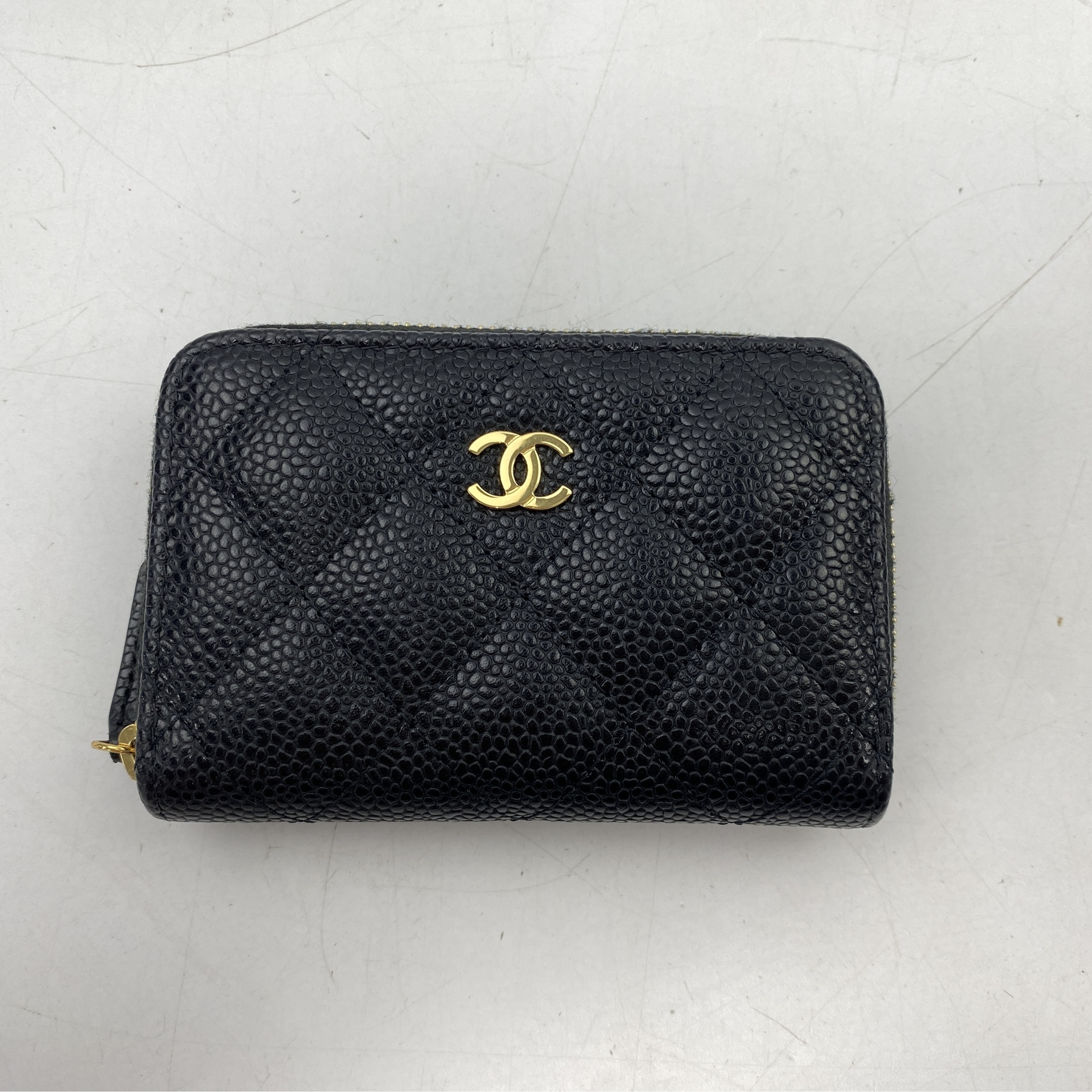 シャネル マトラッセ クラシック コインパース キャビアスキン GD金具 黒 Aランク