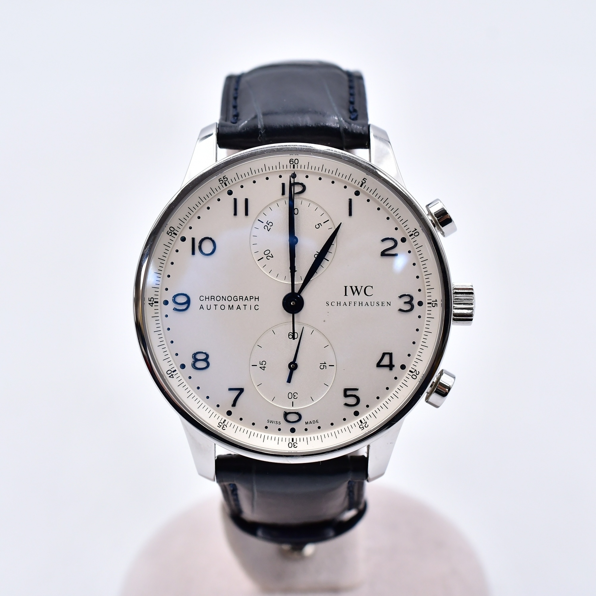 IWC ポルトギーゼ クロノグラフ 白文字盤 SS×革/AT ABランク