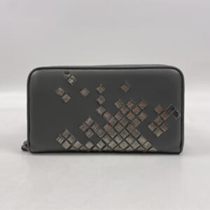 ボッテガヴェネタ イントレチャート ランダムデザイン ラウンドファスナー長財布 黒 レザー