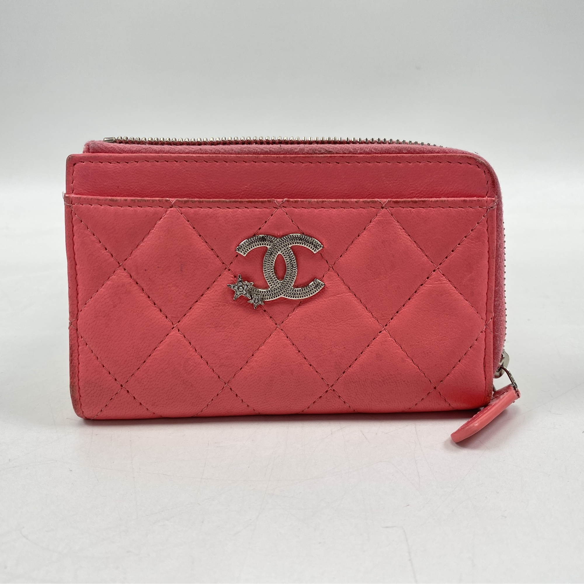 シャネル フラグメントケース コインケース ピンク レザー 24C Bランク