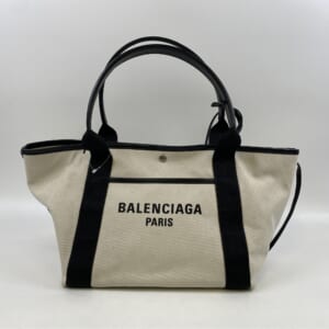 バレンシアガ トートバッグ ベージュ×黒 キャンバス 805109・9260