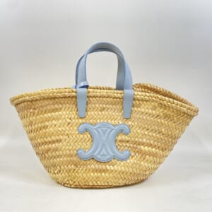 セリーヌ クラシック パニエ カゴバッグ 水色 ラフィア×レザー