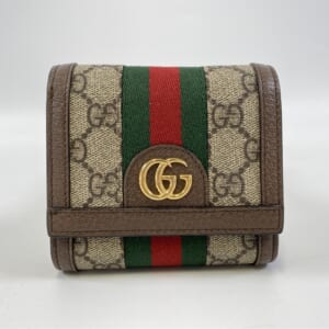 グッチ オフディアGG シェリーライン 3つ折り財布 ブラウン PVC×レザー 598662