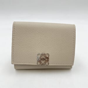 ロエベ アナグラム トライフォールド 三つ折り財布 レザー グレージュ