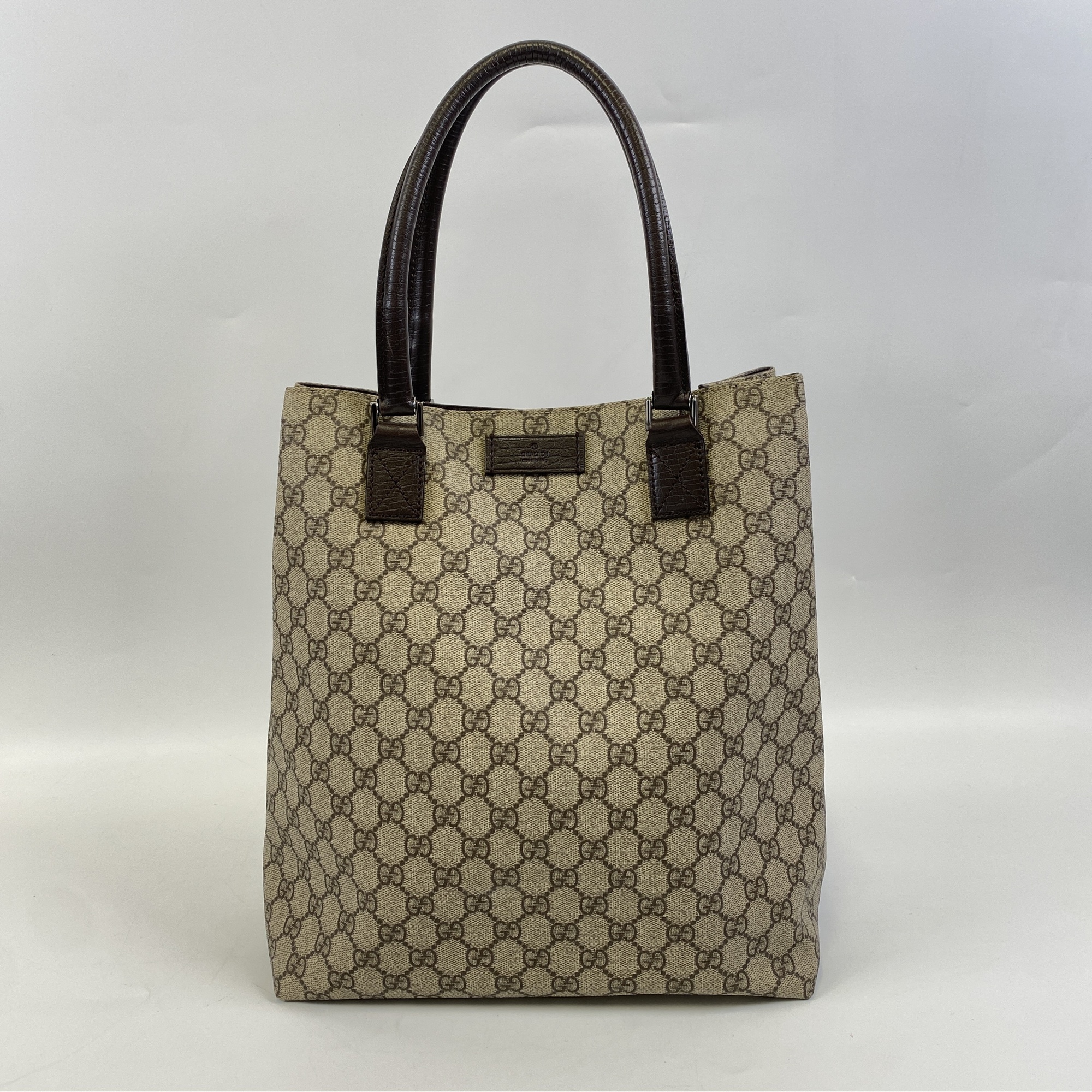 グッチ GGキャンパス トートバッグ ベージュ PVC×レザー Bランク