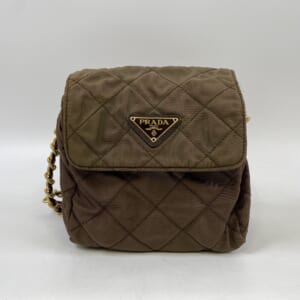 プラダ キルティング チェーンショルダーバッグ カーキ ナイロン