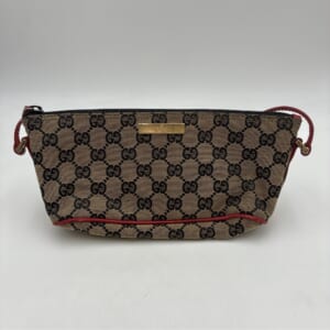 グッチ GGキャンバス ワンショル ポーチ ベージュ×赤 キャンバス×レザー 039/1103/2123