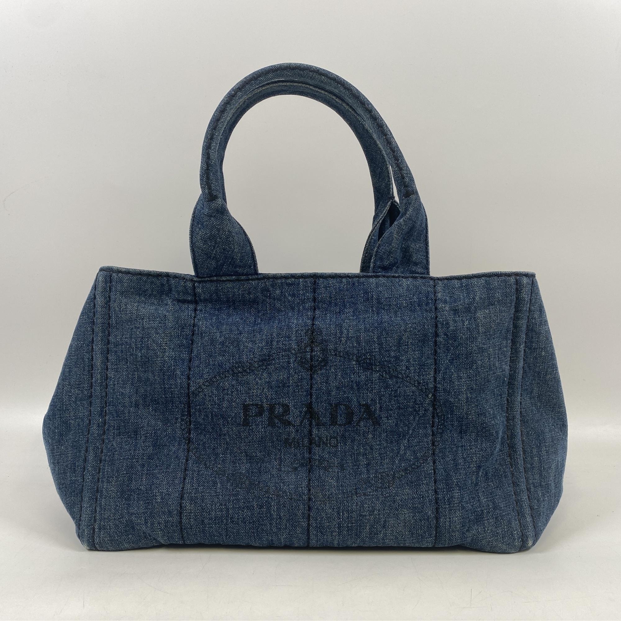 プラダ カナパ ハンドバッグ 青 デニム Bランク
