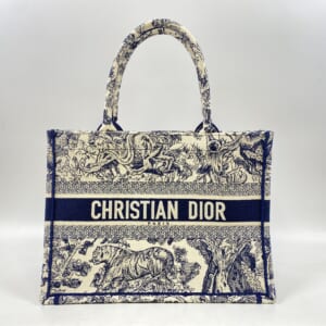 ディオール ブックトートMM ネイビー×ホワイト キャンバス