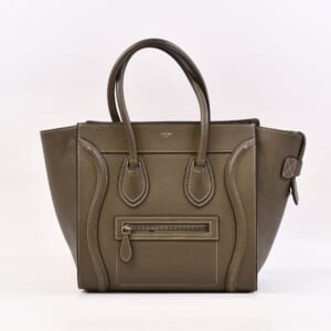 セリーヌ ラゲージ マイクロショッパー ハンドバッグ グレー レザー