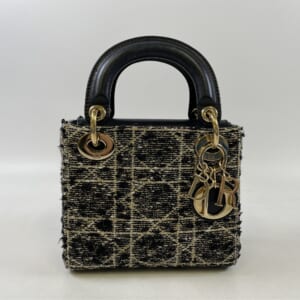 ディオール ミニレディディオール カナージュ チェーンショルダーバッグ 黒 ツイード×レザー