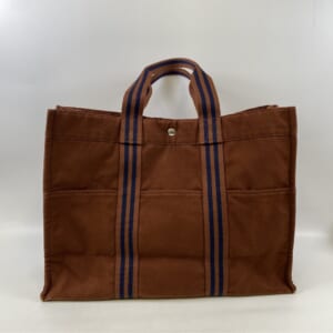 エルメス エールラインGM ハンドバッグ ブラウン キャンバス SV金具